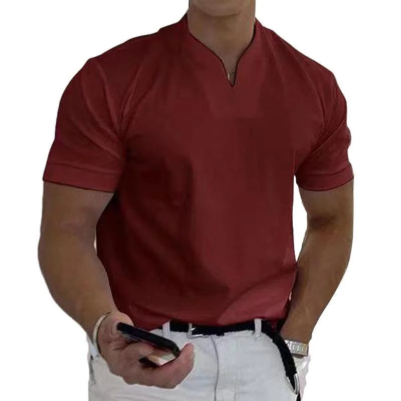 Men'S Polo T-Shirts Short Sleeve V-Neck Tops Daily Men'S Solid Color Clothes Golf Shirts Workout Fitness Sports Wear