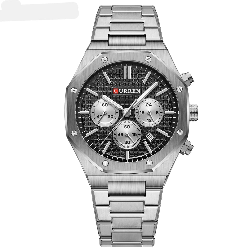 Fashion Casual Stainless Steel Band Quartz Wristwatches with Chronograph Waterproof Men'S Watches