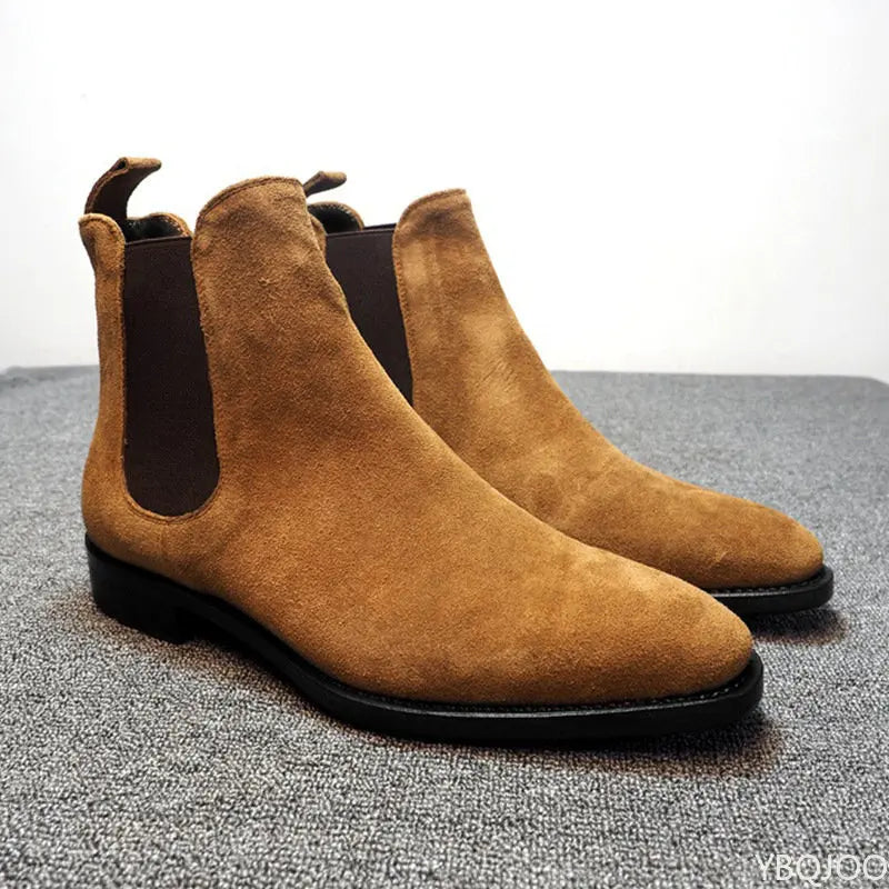 Men Chelsea Boots Black Brown Velvet High Ankle Dress Shoes Men Walking Shoes Wear Resistant Chelsea Dress Boots Botas De Hombre