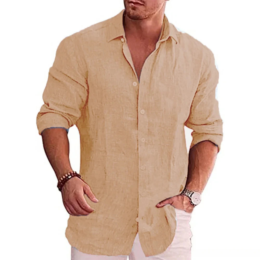 Cotton Linen Autumn Hot Selling Men'S Long Sleeve Shirt Solid Color Casual Style plus Size Men'S Casual Linen Shirt