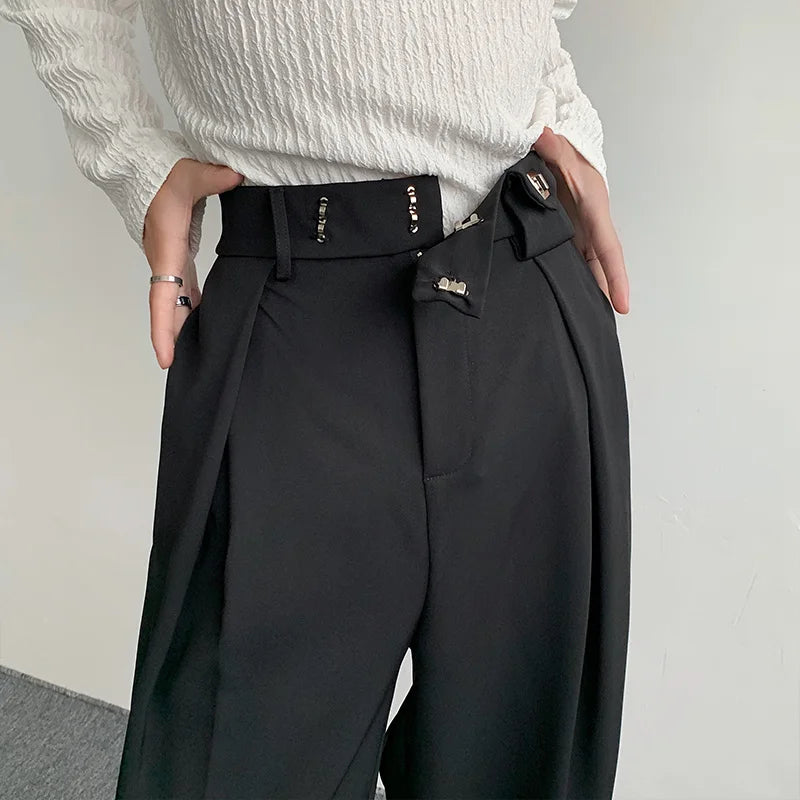 2023 New Black Suit Pants Men Fashion Social Mens Dress Pants Korean Loose Oversized Wide Leg Pants Mens Formal Trousers M-2XL