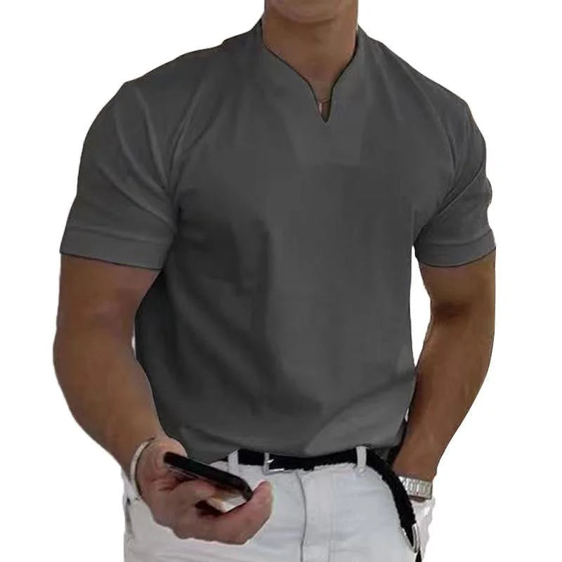 Men'S Polo T-Shirts Short Sleeve V-Neck Tops Daily Men'S Solid Color Clothes Golf Shirts Workout Fitness Sports Wear