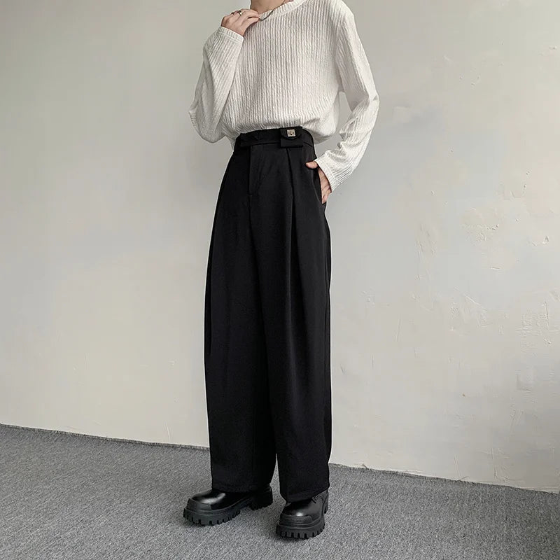 2023 New Black Suit Pants Men Fashion Social Mens Dress Pants Korean Loose Oversized Wide Leg Pants Mens Formal Trousers M-2XL