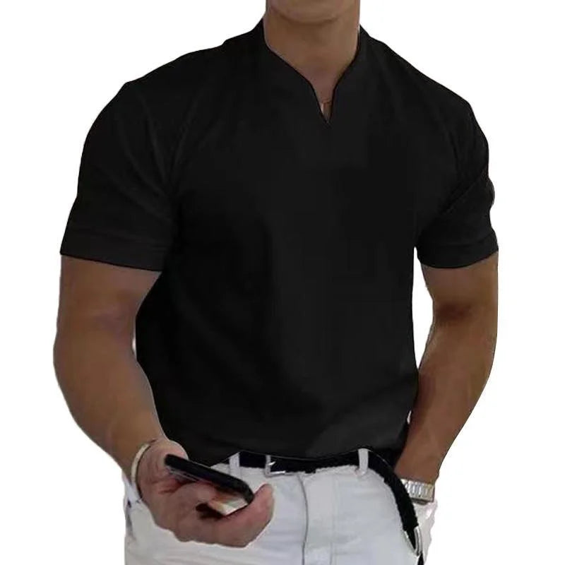 Men'S Polo T-Shirts Short Sleeve V-Neck Tops Daily Men'S Solid Color Clothes Golf Shirts Workout Fitness Sports Wear