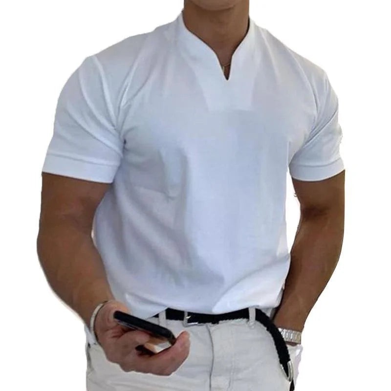 Men'S Polo T-Shirts Short Sleeve V-Neck Tops Daily Men'S Solid Color Clothes Golf Shirts Workout Fitness Sports Wear