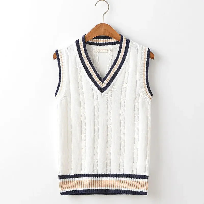 Sweater Vest Men Thicken V-Neck Sleeveless Knitted Sweaters Vests Striped Retro Preppy-Style Simple Chic Loose Casual All-Match