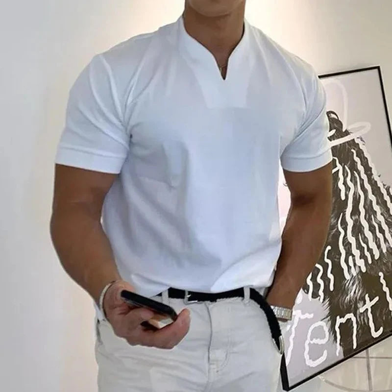 Men'S Polo T-Shirts Short Sleeve V-Neck Tops Daily Men'S Solid Color Clothes Golf Shirts Workout Fitness Sports Wear