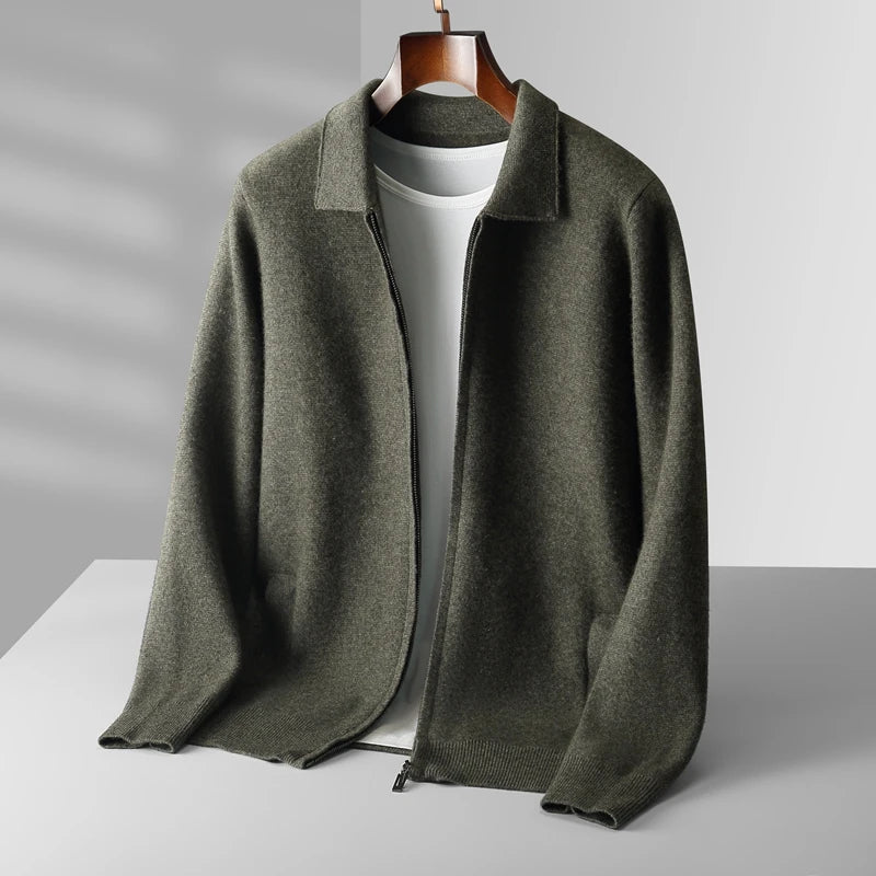 6-Color Autumn and Winter New 2023 Men'S 100% Cashmere Cardigan Sweater Casual Knitted Lapel Men'S Business Sweater Solid Color