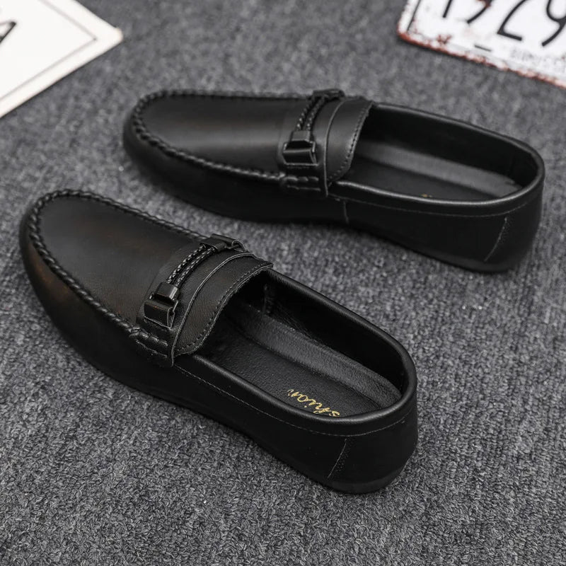 Men'S Formal Summer Soft Sole Business Work Shoes Waterproof Lightweight Genuine Leather Men'S Loafers Men'S Flat Breathable