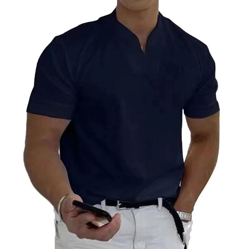 Men'S Polo T-Shirts Short Sleeve V-Neck Tops Daily Men'S Solid Color Clothes Golf Shirts Workout Fitness Sports Wear