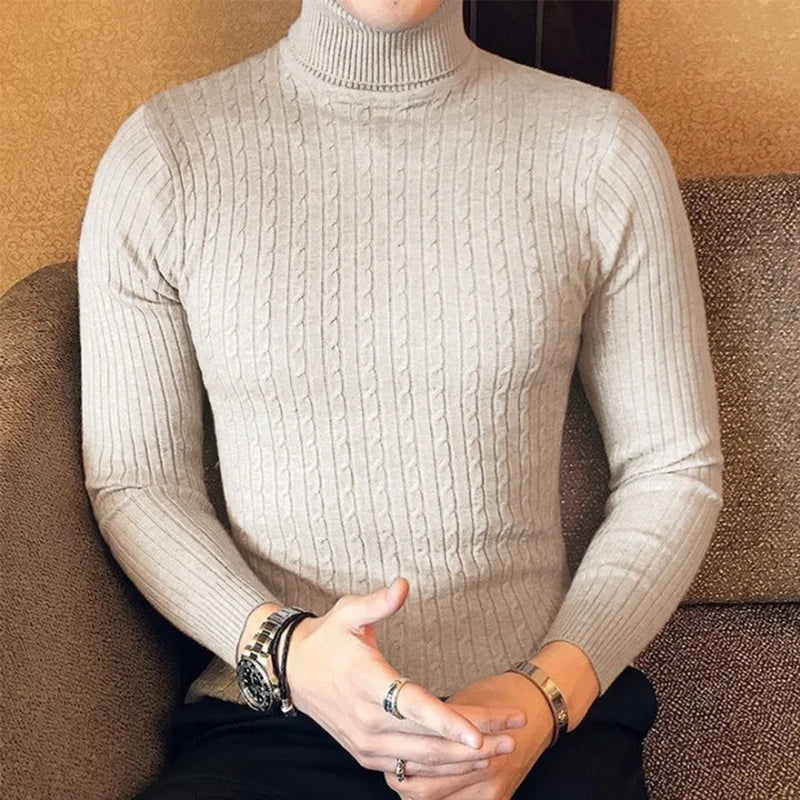 Autumn Winter Turtleneck Pullovers Warm Solid Color Men'S Sweater Slim Pullover Men Knitted Sweaters Bottoming Shirt