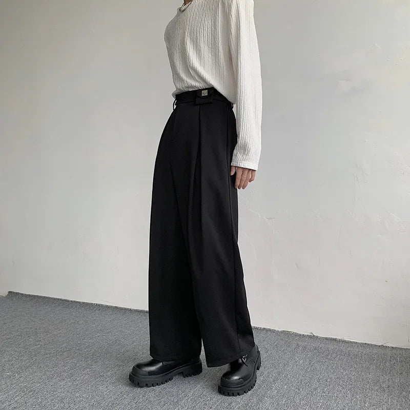 2023 New Black Suit Pants Men Fashion Social Mens Dress Pants Korean Loose Oversized Wide Leg Pants Mens Formal Trousers M-2XL