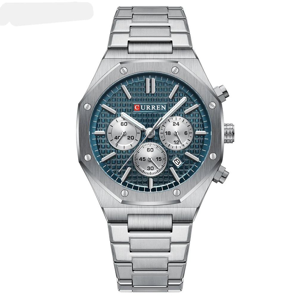 Fashion Casual Stainless Steel Band Quartz Wristwatches with Chronograph Waterproof Men'S Watches