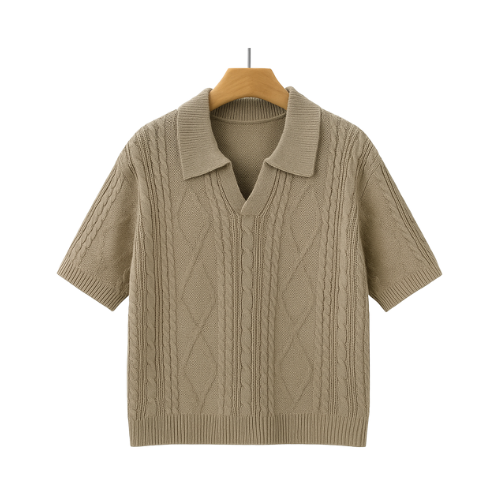 Leo® Cable Knit Short Sleeve Knit Polo
