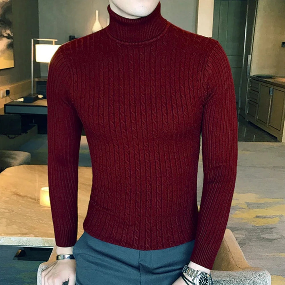 Autumn Winter Turtleneck Pullovers Warm Solid Color Men'S Sweater Slim Pullover Men Knitted Sweaters Bottoming Shirt