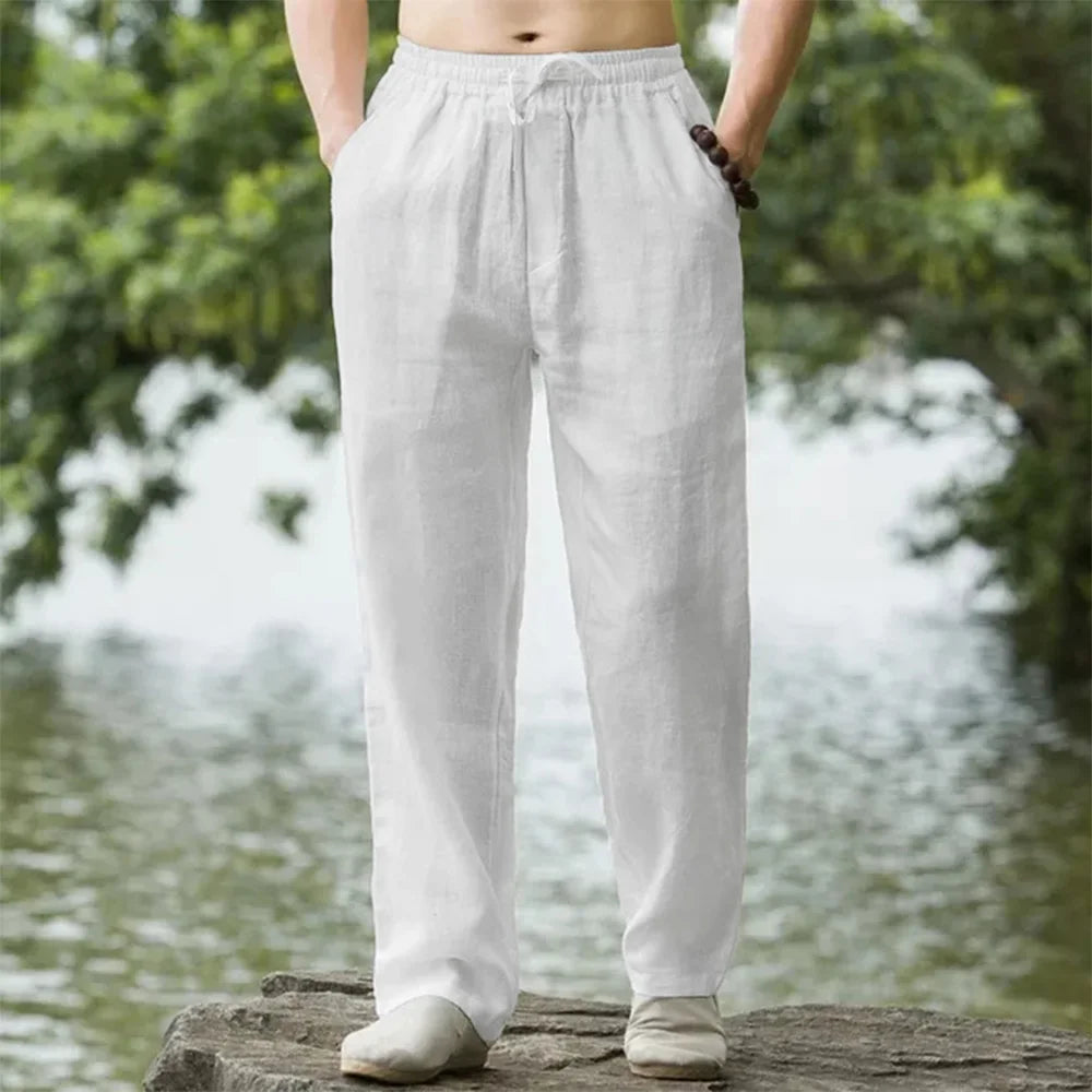 Men'S Beach Pants Joggers Streetwear Cotton Linen Sweatpants Casual Pants Hawaiian Vacation Loose Summer Long