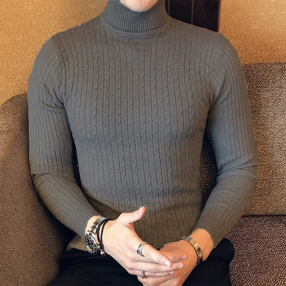 Autumn Winter Turtleneck Pullovers Warm Solid Color Men'S Sweater Slim Pullover Men Knitted Sweaters Bottoming Shirt