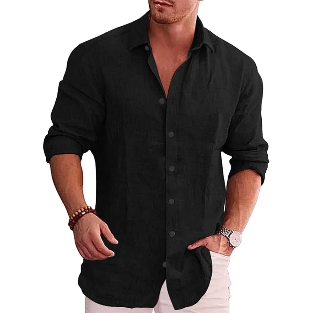 Cotton Linen Autumn Hot Selling Men'S Long Sleeve Shirt Solid Color Casual Style plus Size Men'S Casual Linen Shirt