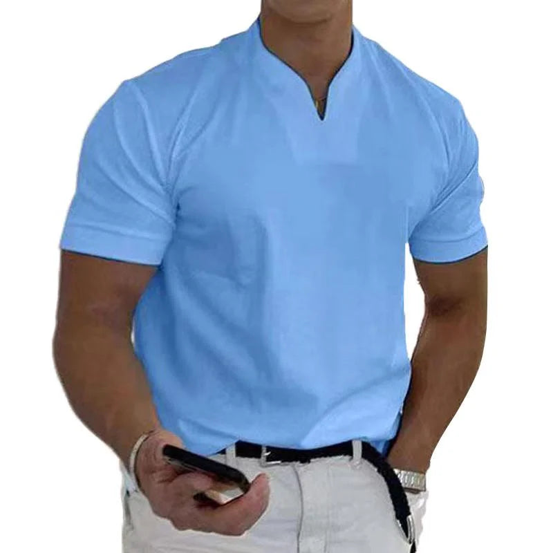 Men'S Polo T-Shirts Short Sleeve V-Neck Tops Daily Men'S Solid Color Clothes Golf Shirts Workout Fitness Sports Wear