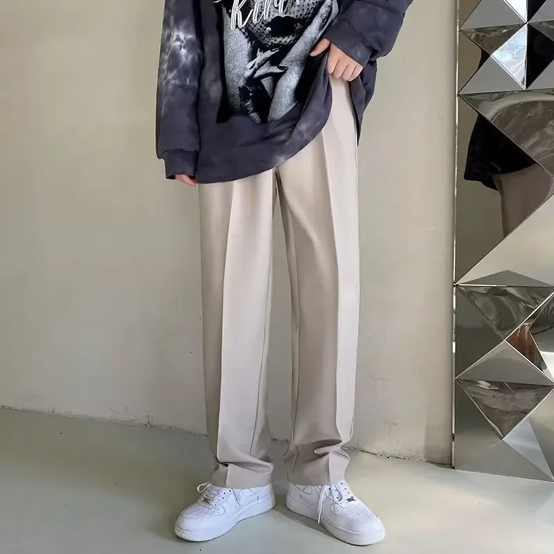 2024 New Men White Straight Pants Fashion Korean Loose Suit Trousers Casual Draped Baggy White Wide Pant Male Streetwear