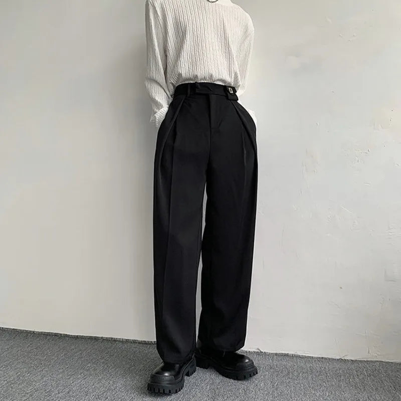 2023 New Black Suit Pants Men Fashion Social Mens Dress Pants Korean Loose Oversized Wide Leg Pants Mens Formal Trousers M-2XL